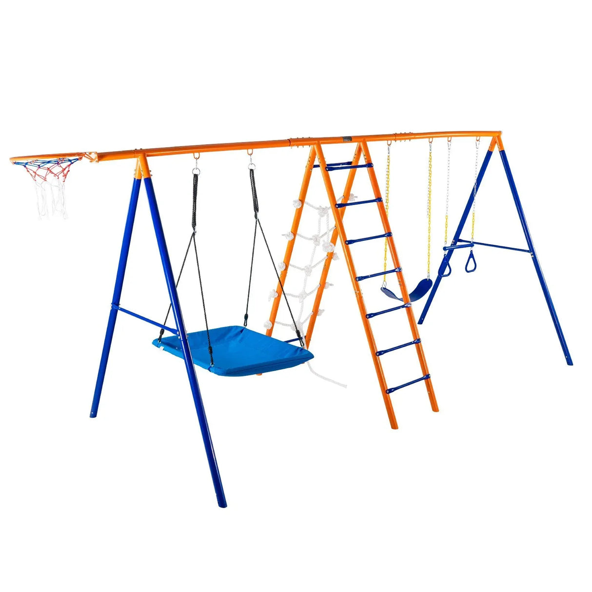6-in-1 Metal A-Frame Backyard Swing Set With Accessories - Omega Lifestyles