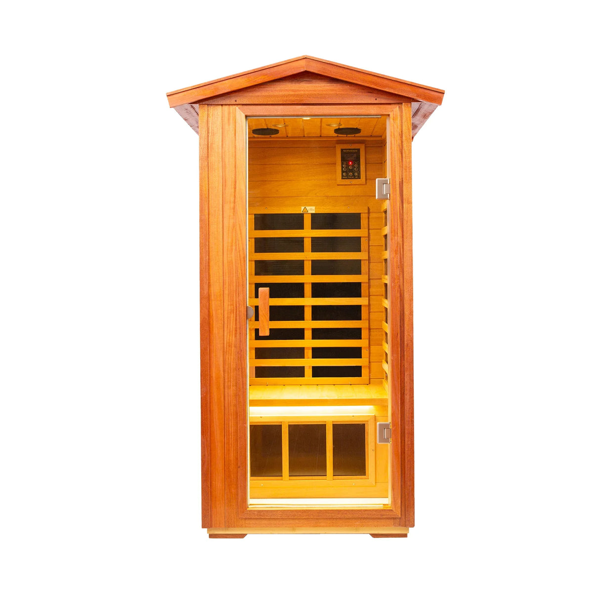 Far Infrared Khaya Wood Outdoor Sauna Room - Omega Lifestyles