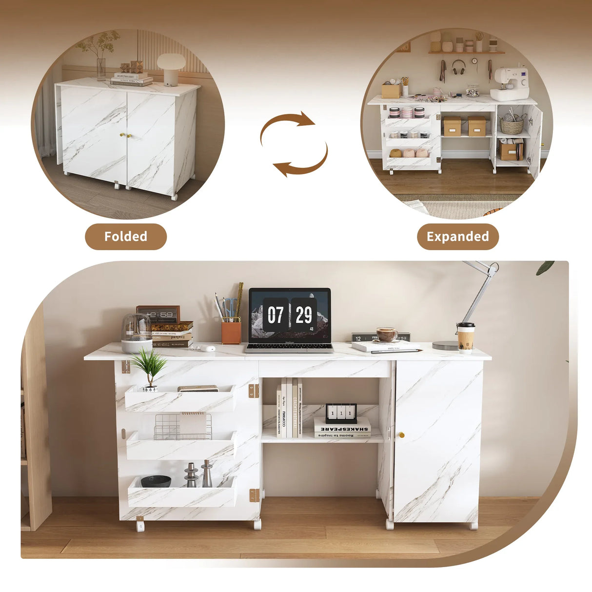 Foldable Adjustable Sewing Machine Table With Storage Cabinet - Omega Lifestyles