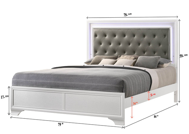 Modern White Faux Leather Crocodile Texture King Bed Frame - Omega Lifestyles