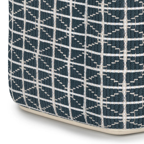 Hand Woven Blue White Fabric Square Pouf Stool - Omega Lifestyles