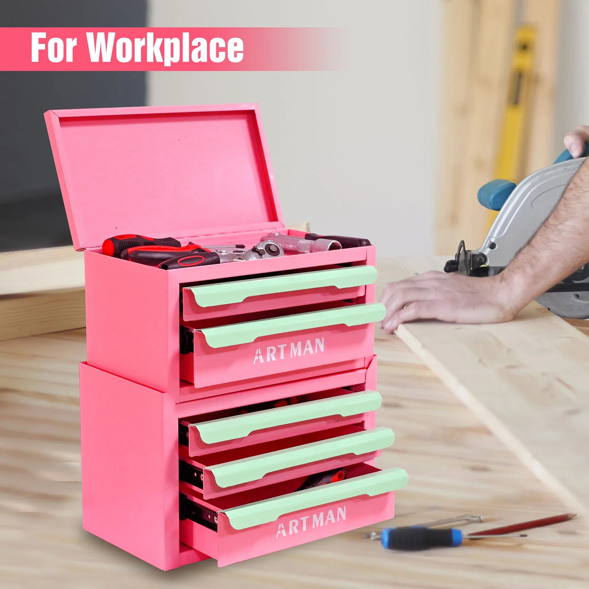 Five-Drawer Pink-Green Cold Rolled Steel Storage Box - Omega Lifestyles