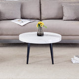 White Marble Pattern Round MDF Metal Coffee Table - Sleep Galleria
