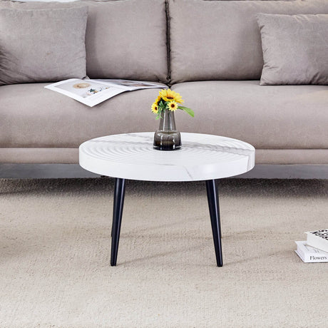 White Marble Pattern Round MDF Metal Coffee Table - Sleep Galleria