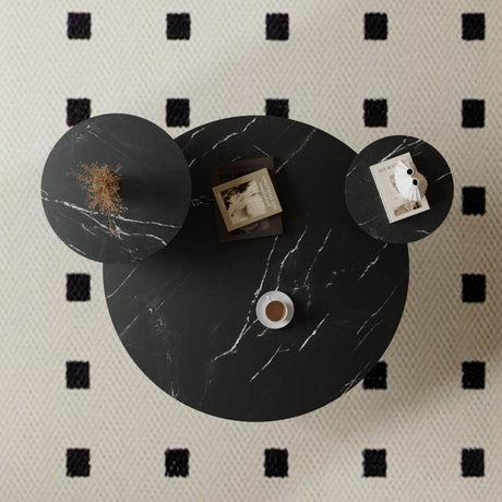 Modern Round Coffee Table With Faux Marble Shelves - Sleep Galleria