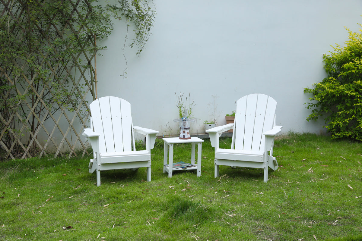 3-Piece White Folding Adirondack Chair Set With Side Table