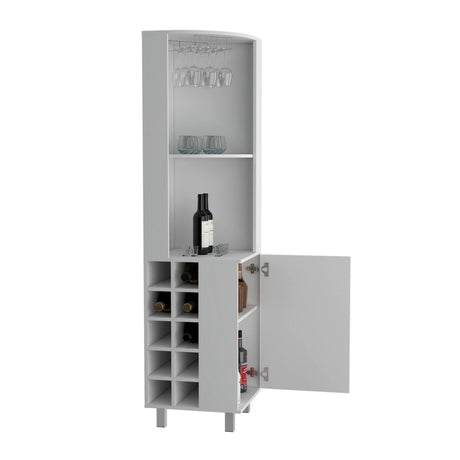 Modern White MDF Corner Bar Cabinet With Wine Rack - Omega Lifestyles