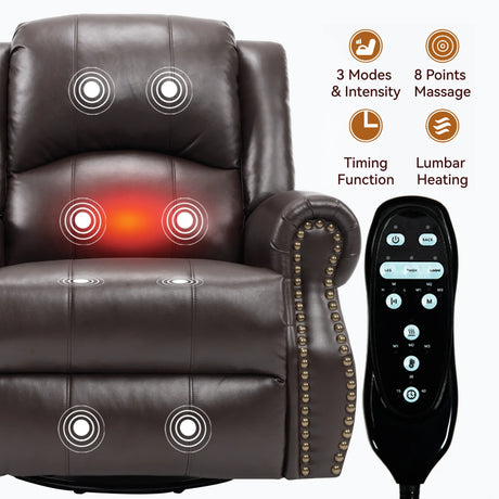 Heat Massage Medium-Firm Swivel Rocker Recliner Chair - Omega Lifestyles