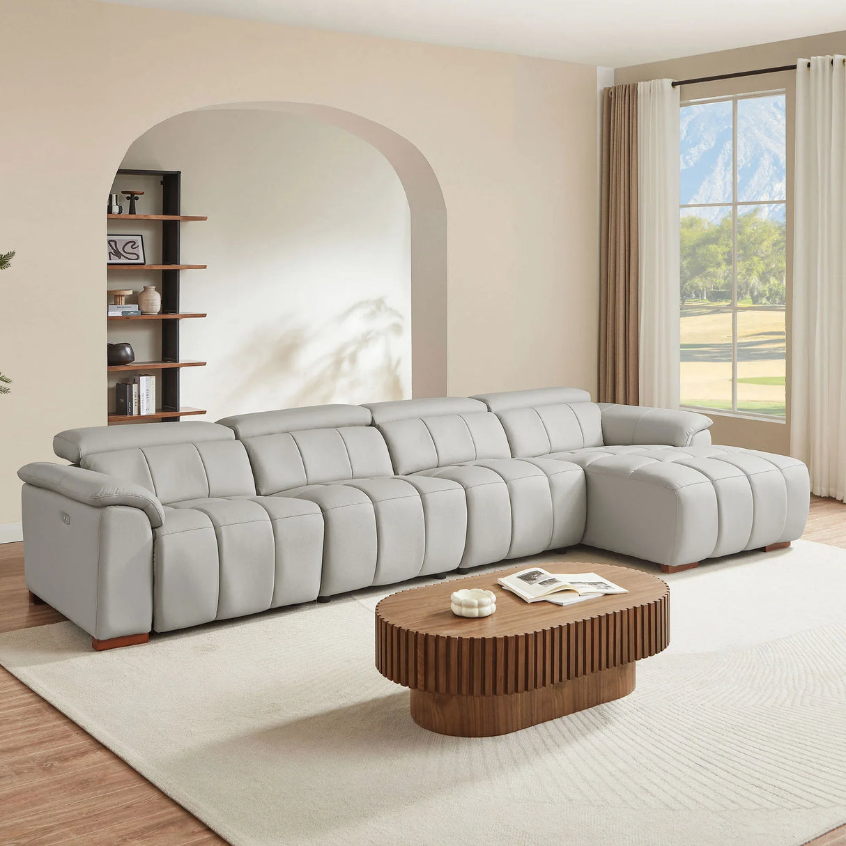 Electric Control Genuine Leather 4-Seat Reclining Chaise Sofa - Omega Lifestyles