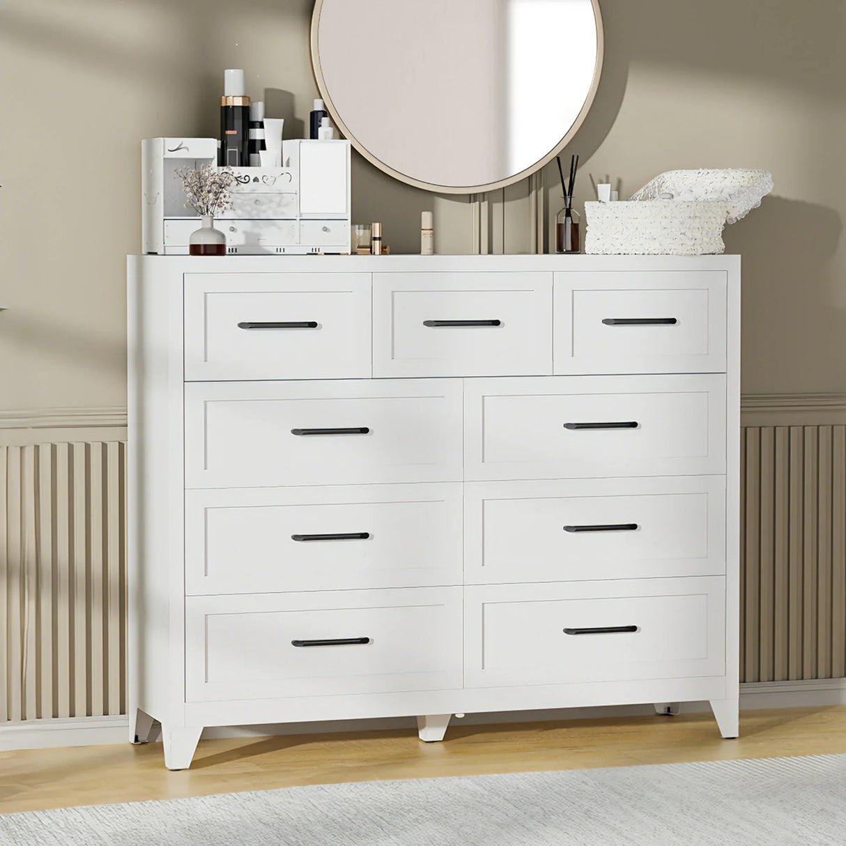 9-Drawer White Metal Tall Dresser With Smooth Drawers - Omega Lifestyles