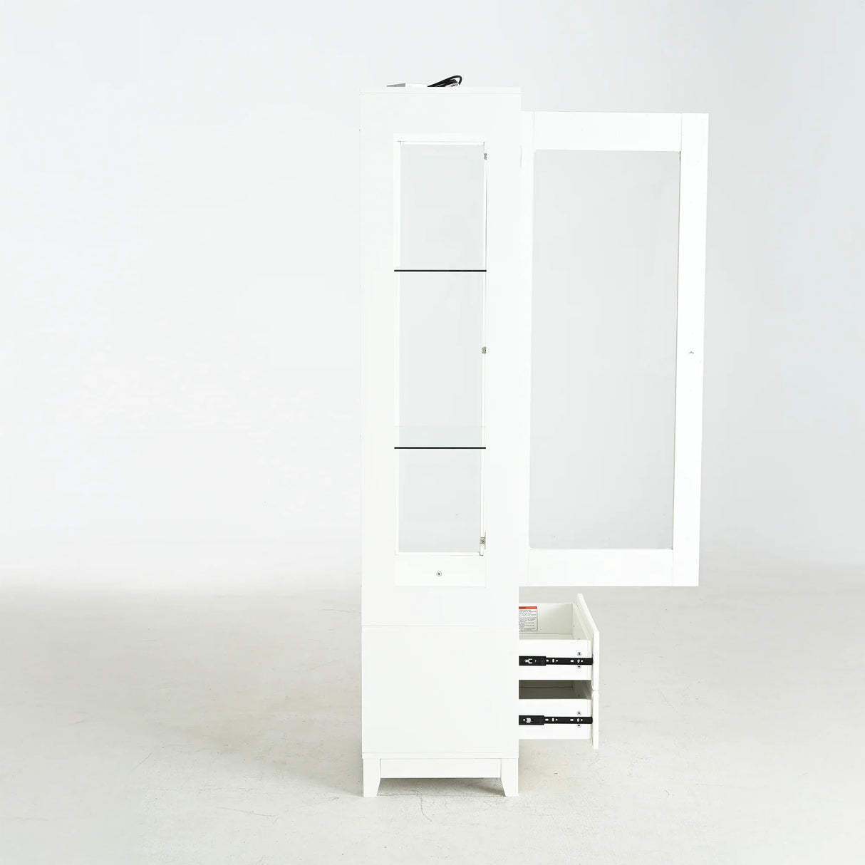 Modern Upholstered Glass Display Cabinet With Adjustable LED Light - Omega Lifestyles