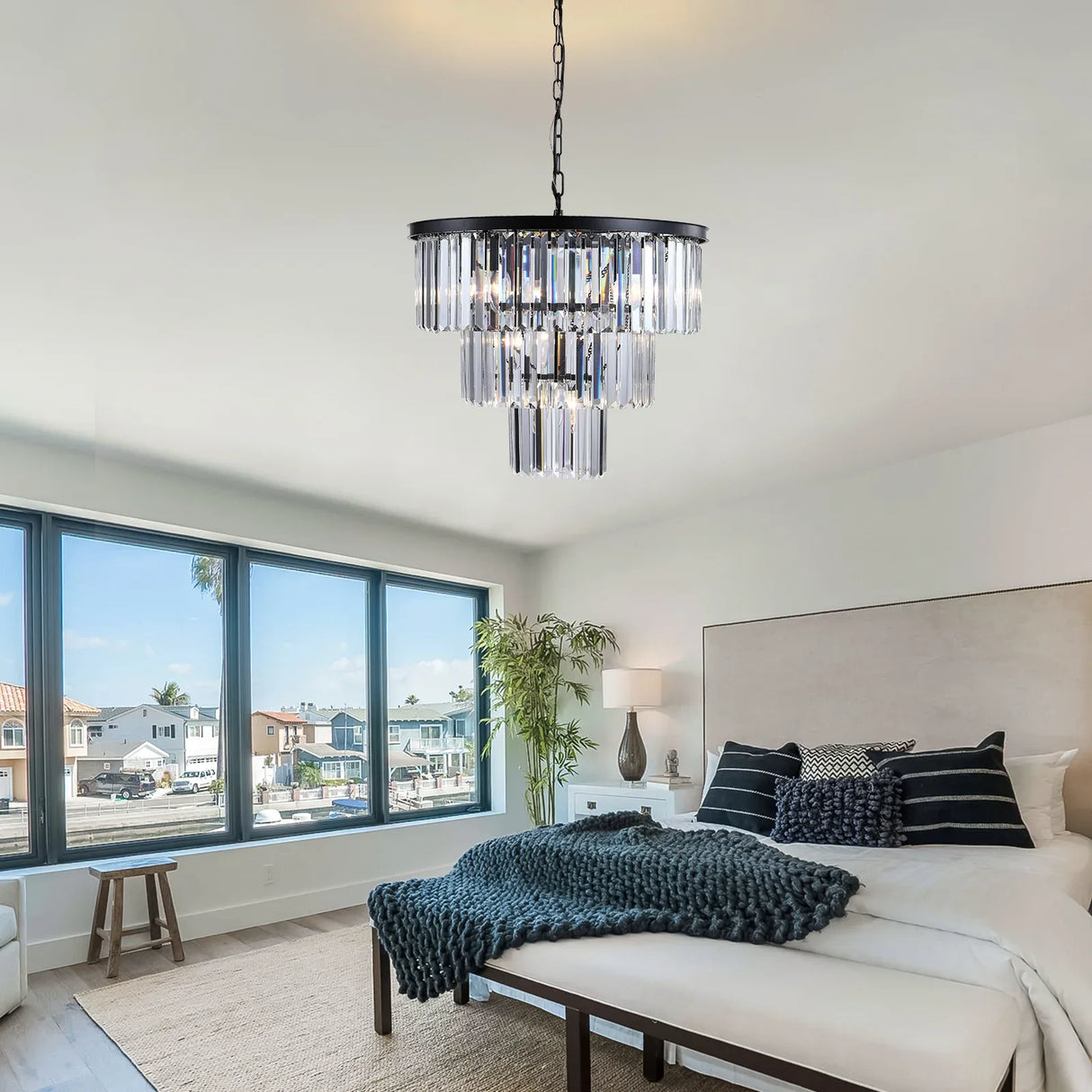 Luxury 3-Tier Crystal Chandelier Black Iron Pendant Light - Omega Lifestyles