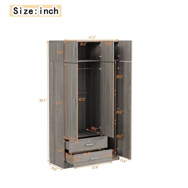 Modern Gray Particle Board 3-Door Mirror Wardrobe - Omega Lifestyles