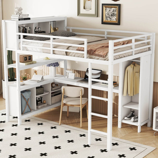 Full Metal Loft Bed With Wardrobe And L-Shaped Desk - Omega Lifestyles