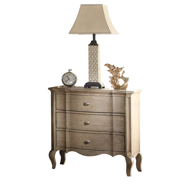 Antique Taupe Synthetic Wood Three-Drawer Nightstand - Omega Lifestyles