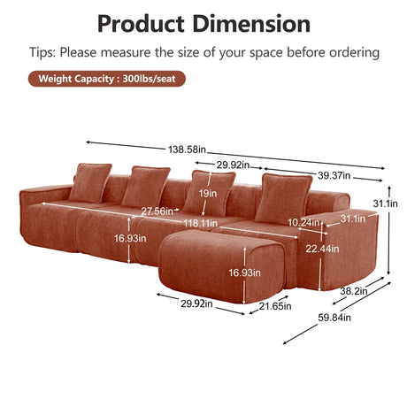Modular Velvet Boneless 4-Seat L Shape Sectional Sofa - Omega Lifestyles