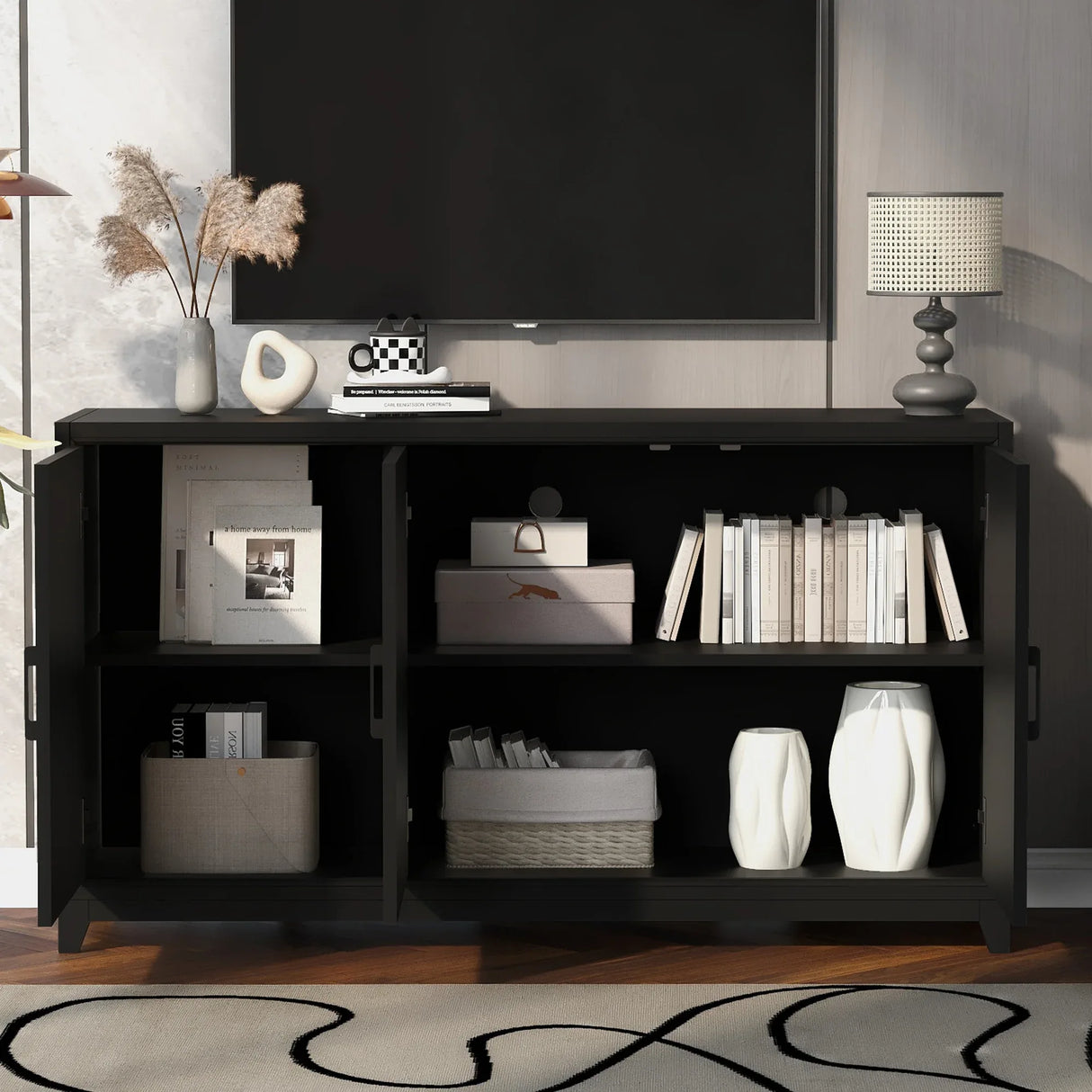 Modern Black Particle Board MDF TV Stand Cabinet - Omega Lifestyles