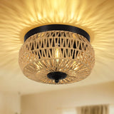Hand-Woven Rattan Flush Mount 3-Light Ceiling Fixture - Omega Lifestyles