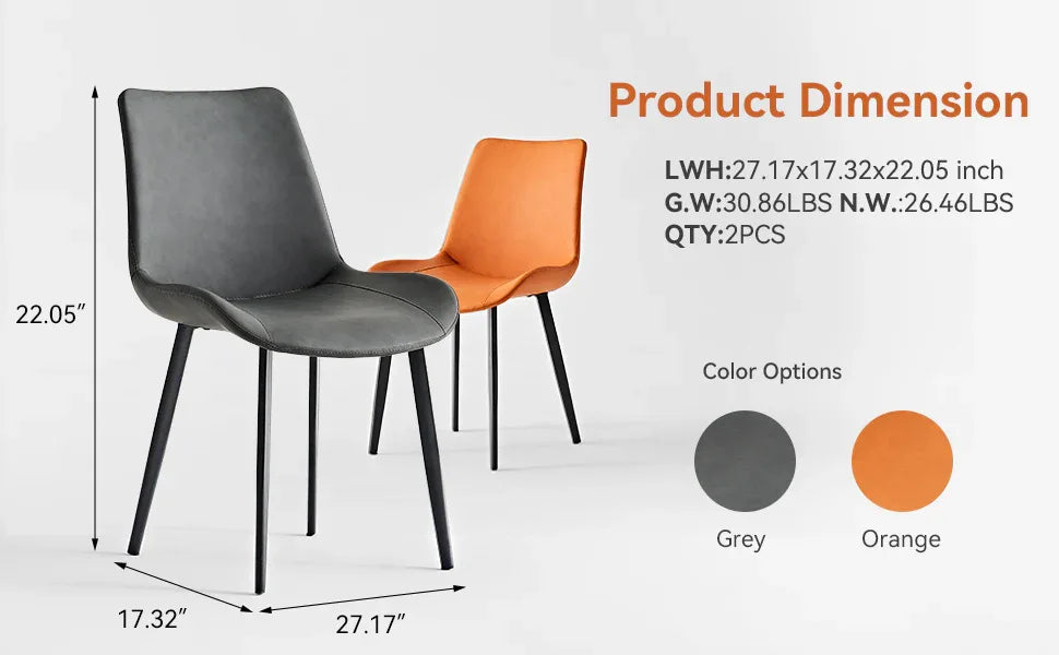 2-Piece Grey PU Leather Dining Chairs With Metal Legs - Omega Lifestyles