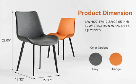 2-Piece Grey PU Leather Dining Chairs With Metal Legs - Omega Lifestyles