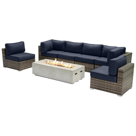 7-Piece Outdoor Seating Set With Firepit And Cushions - Omega Lifestyles
