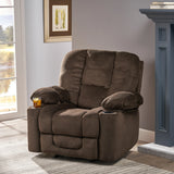 Manual Recliner Chair With Plush Fabric And Cup Holders - Omega Lifestyles