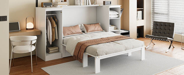 Twin Wood Murphy Bed With Wardrobe And Shelves - Omega Lifestyles