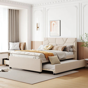 Full Upholstered Platform Bed With Trundle And Drawers Full - Omega Lifestyles