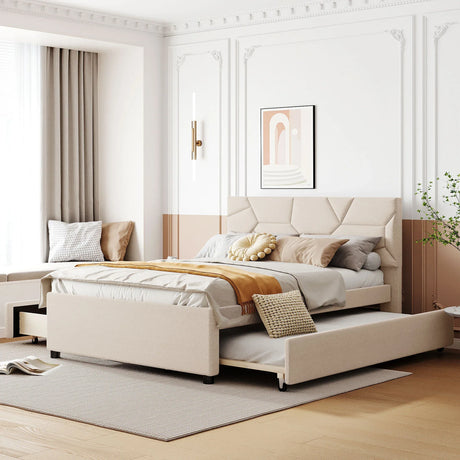 Full Upholstered Platform Bed With Trundle And Drawers Full - Omega Lifestyles