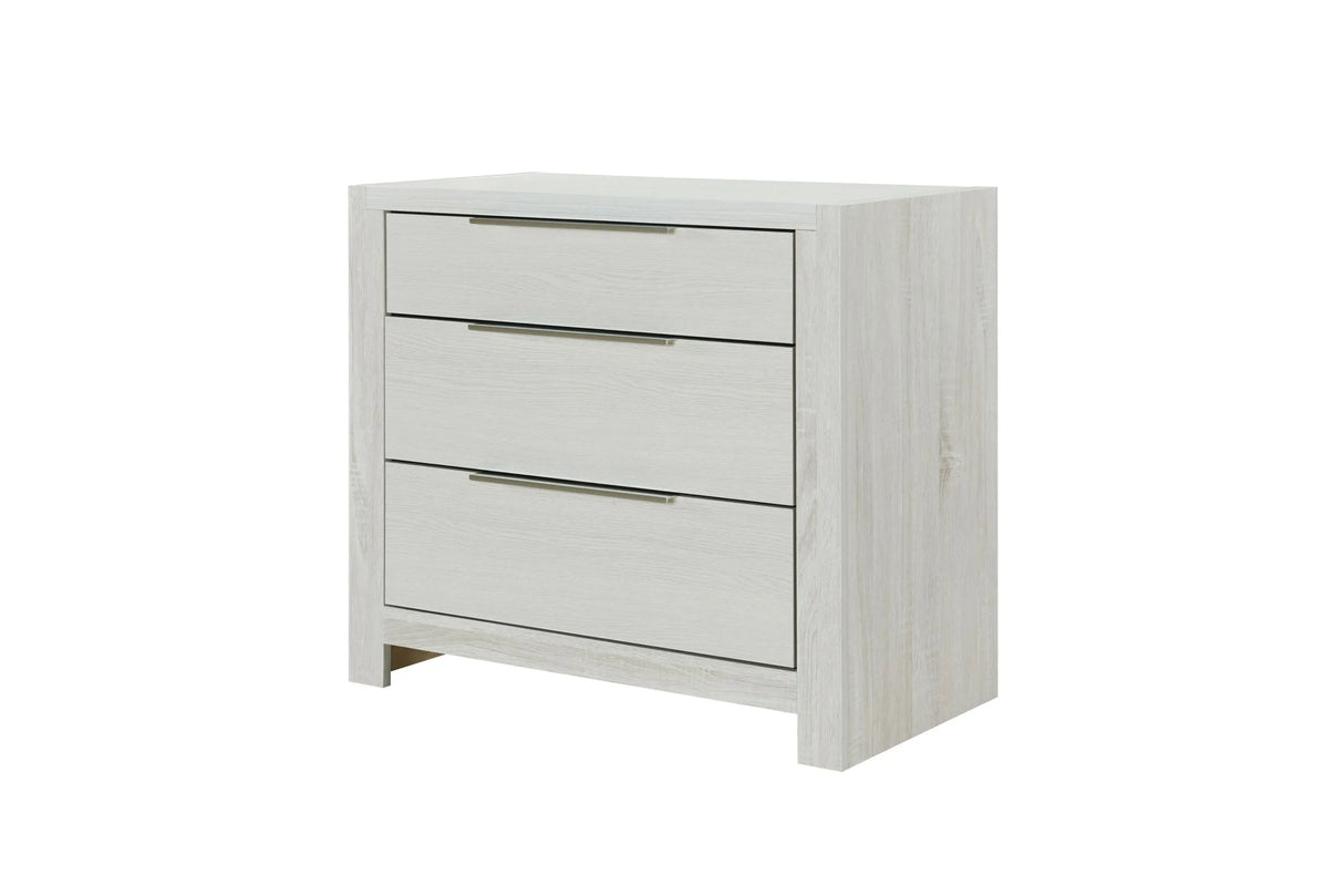 Beige Synthetic Wood Nightstand With Three Drawers - Omega Lifestyles