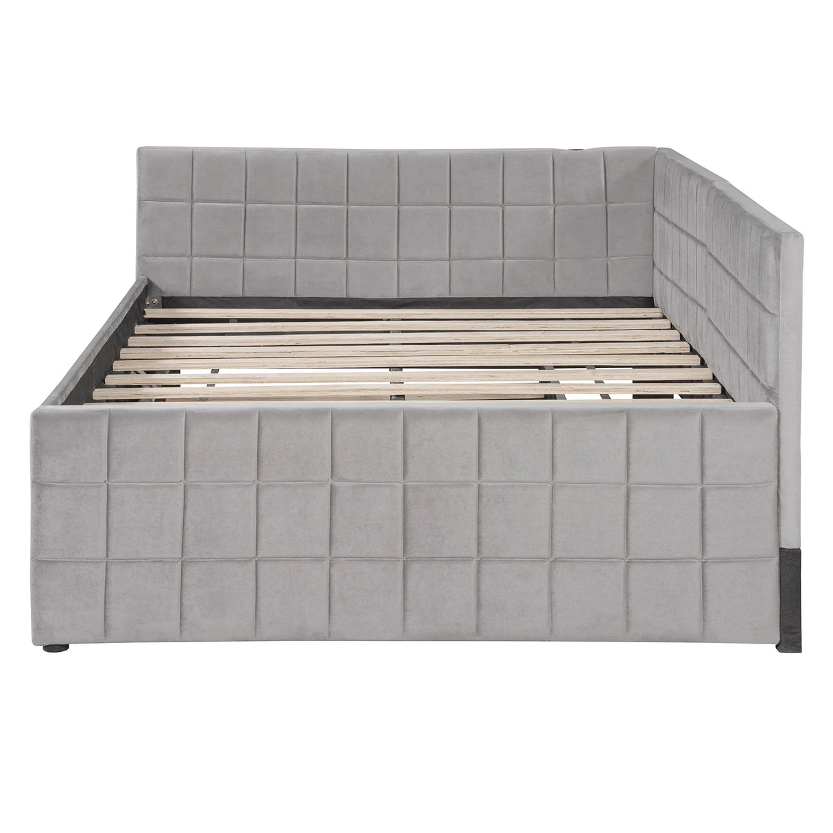 Full Upholstered L-Shaped Daybed With Twin Trundle USB Ports - Omega Lifestyles