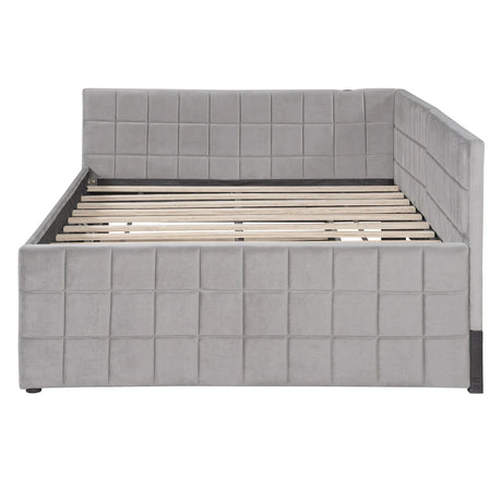 Full Upholstered L-Shaped Daybed With Twin Trundle USB Ports - Omega Lifestyles