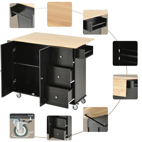 Rolling Mobile Kitchen Island With Solid Wood Top And Locking Wheels - Omega Lifestyles