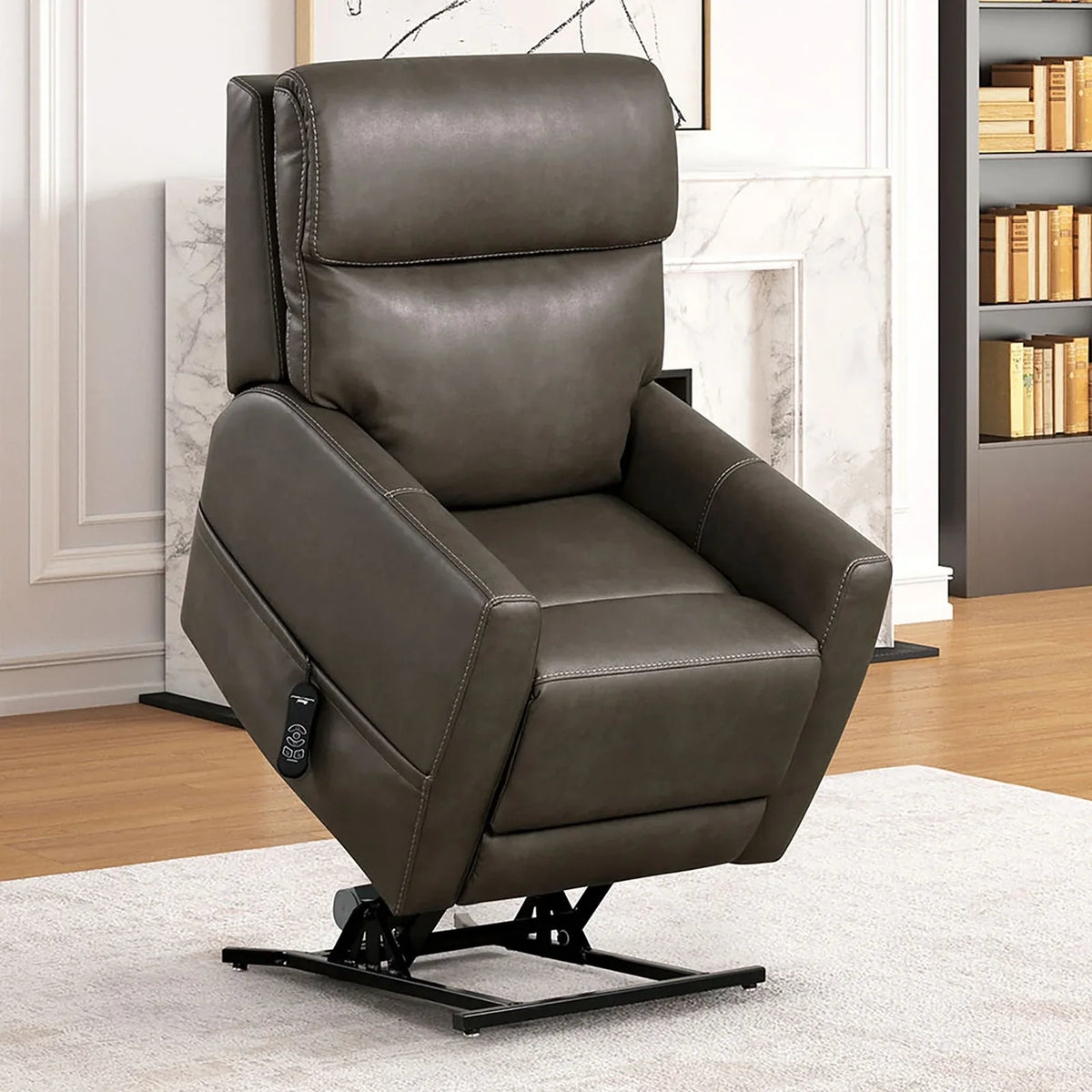 Contemporary Gray Leatherette Single Motor Lift Chair - Omega Lifestyles