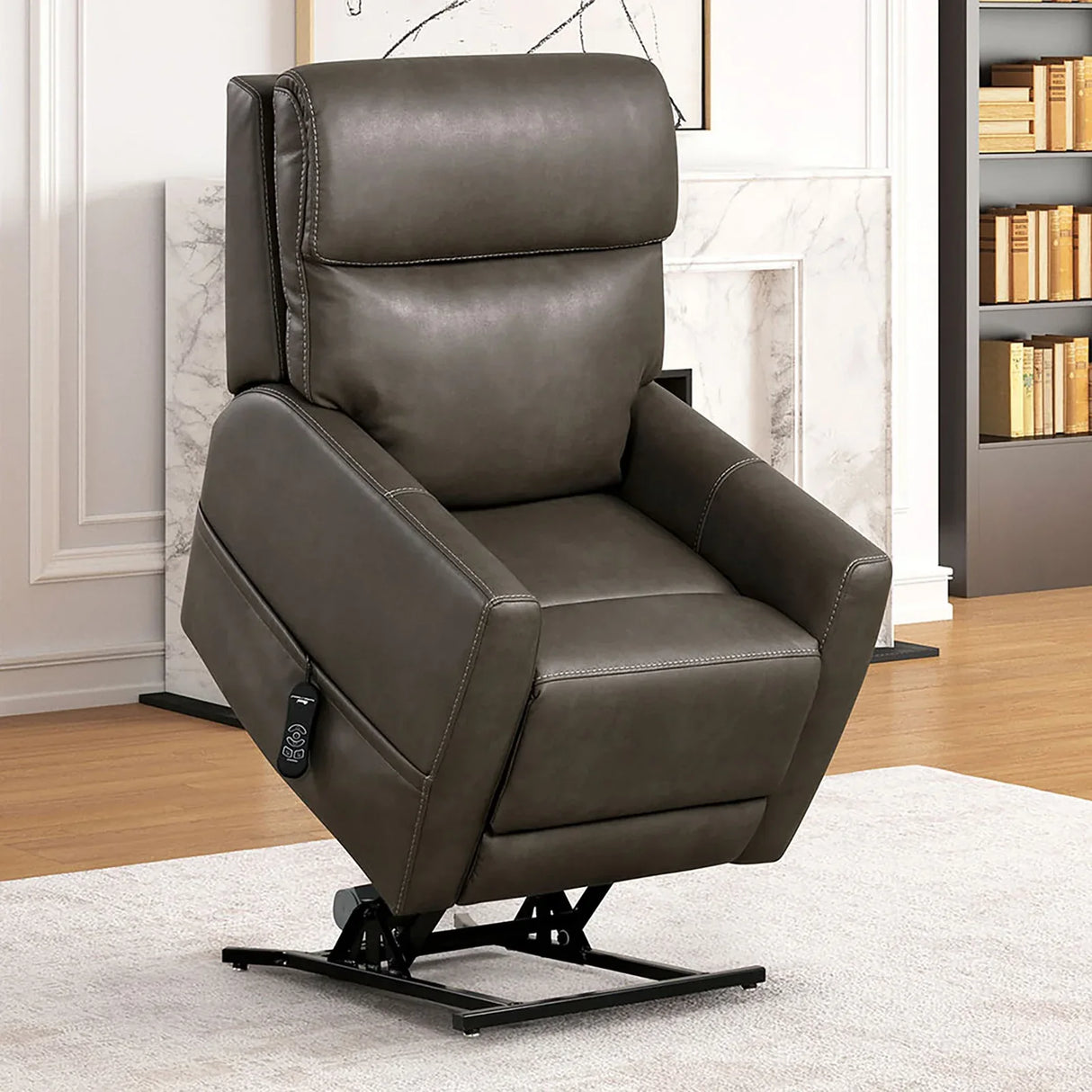 Contemporary Gray Leatherette Single Motor Lift Chair - Omega Lifestyles