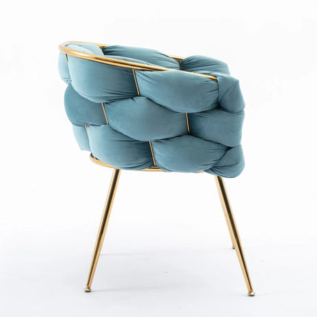 Blue Velvet Knitted Leisure Accent Chair With Backrest - Omega Lifestyles