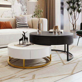 Modern Round Lift-Top Nesting Coffee Tables With Drawers - Omega Lifestyles
