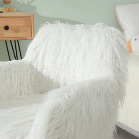 White Faux Fur Upholstered Side Dining Chair With Metal Legs - Omega Lifestyles