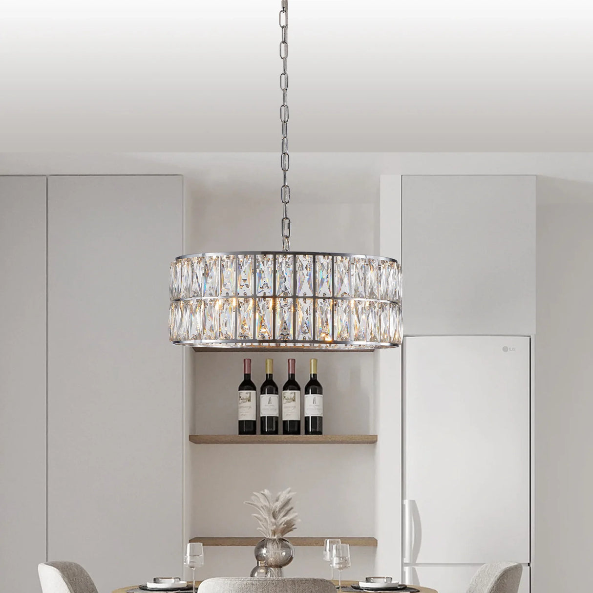 Luxury Crystal 5-Tier Chrome Round Semi Flush Chandelier - Omega Lifestyles