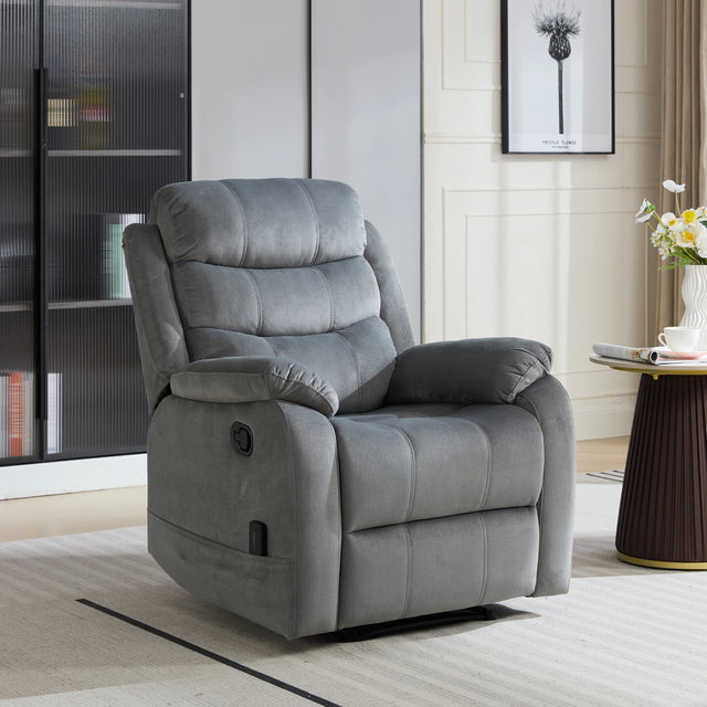 Plush Fabric Upholstered Manual Recliner Chair With Lumbar Massage - Omega Lifestyles