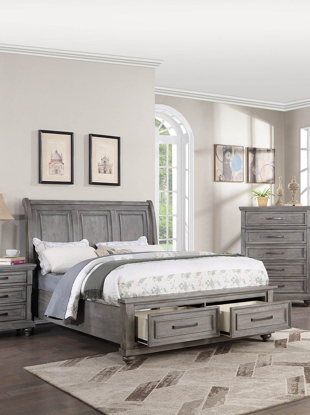 Queen Storage Bedframe With Sleigh Headboard Design - Omega Lifestyles