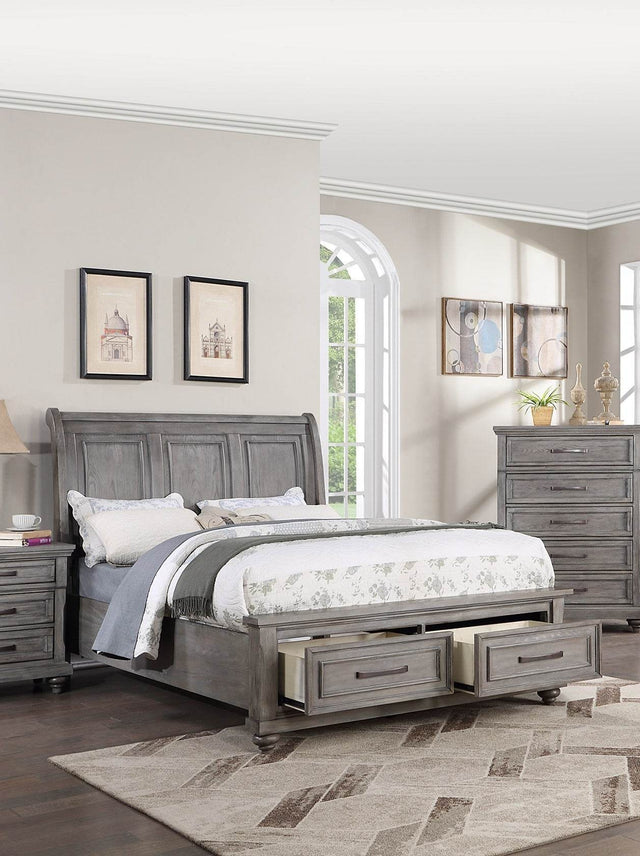 Queen Storage Bedframe With Sleigh Headboard Design - Omega Lifestyles
