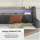 Twin Linen Upholstered Daybed With Storage Drawers Charging Station - Omega Lifestyles
