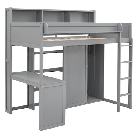 Wood Loft Bed With Storage Shelves And Wardrobe - Sleep Galleria