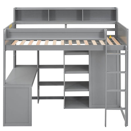 Wood Loft Bed With Storage Shelves And Wardrobe - Sleep Galleria