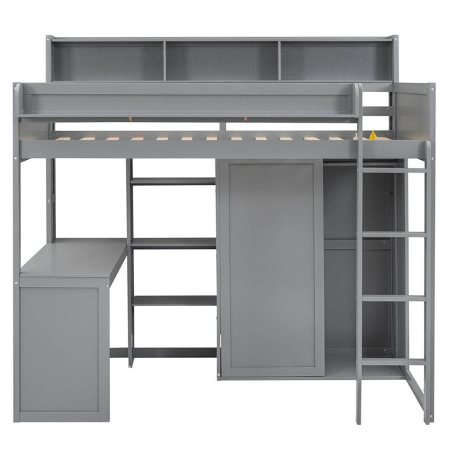 Wood Loft Bed With Storage Shelves And Wardrobe - Omega Lifestyles