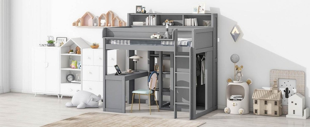 Wood Loft Bed With Storage Shelves And Wardrobe - Sleep Galleria