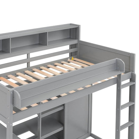 Wood Loft Bed With Storage Shelves And Wardrobe - Sleep Galleria