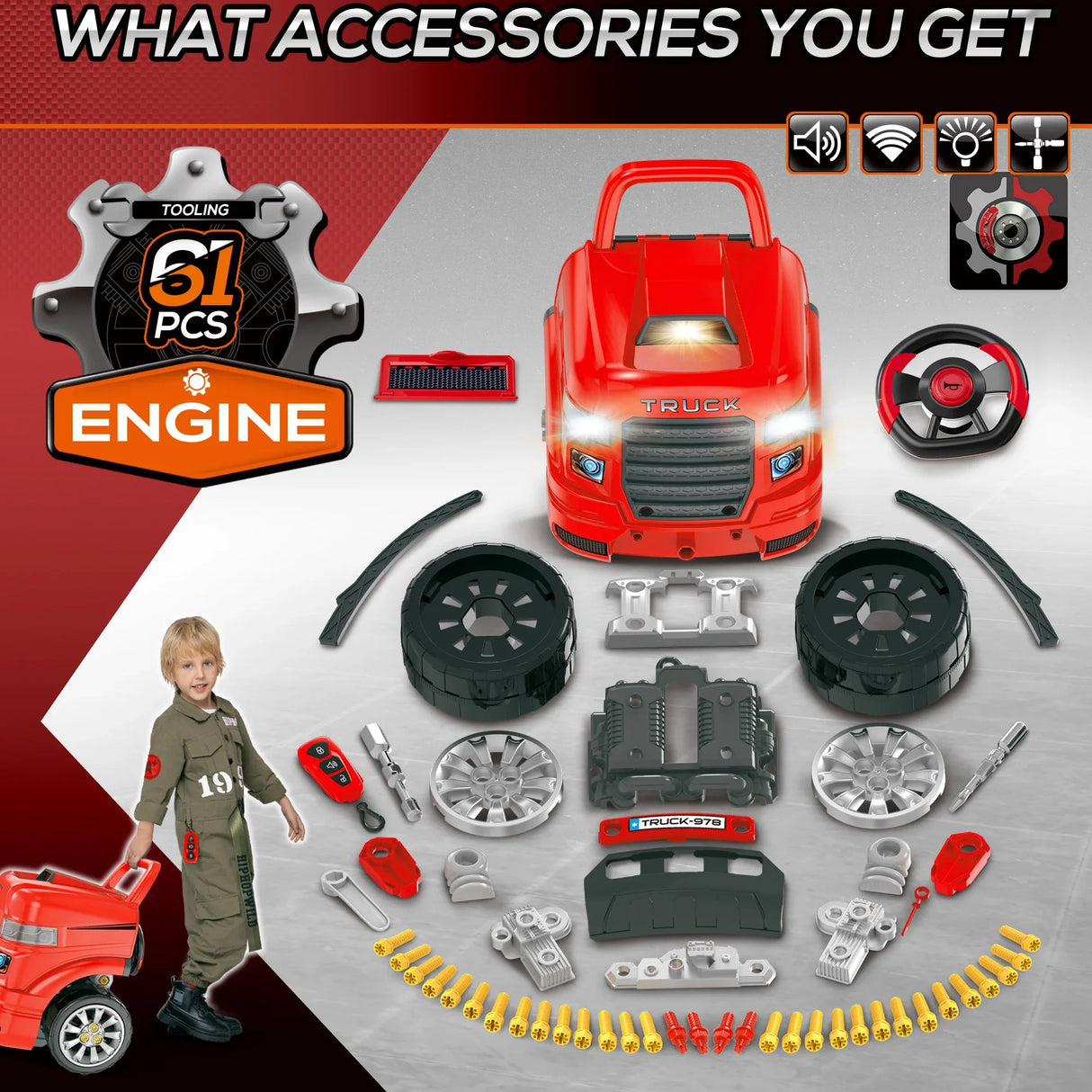 Kids Truck Engine Repair Toy With Realistic Sounds - Omega Lifestyles