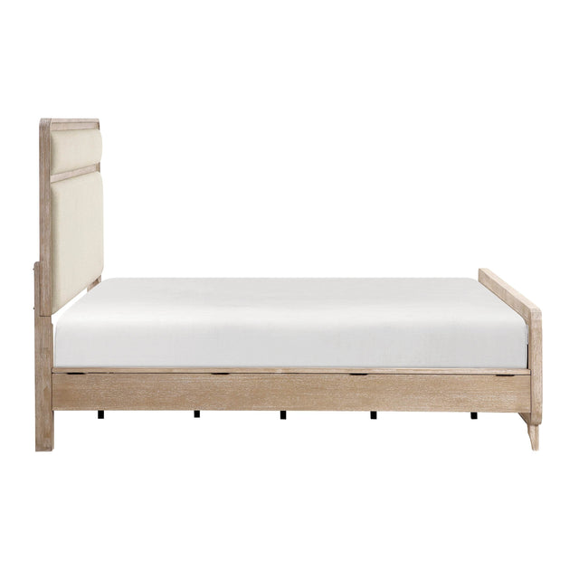 Modern Queen Upholstered Beige Chenille Wood Bed Frame - Omega Lifestyles